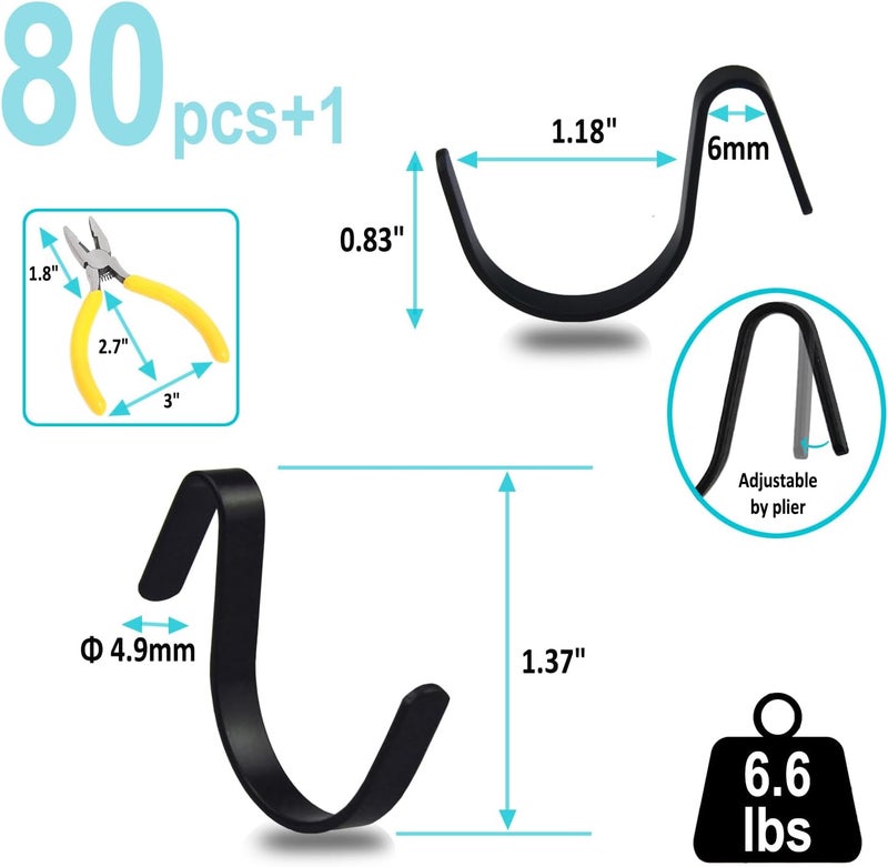 G.CORE Black Pegboard J Hooks Accessories - 80pcs Metal Peg Board Hooks for Hanging, Pegboard Wall Organizer Hangers, Fits 1/4 Slots, Tools Display Storage Holders for Garage Craft Office Organization - Image 5